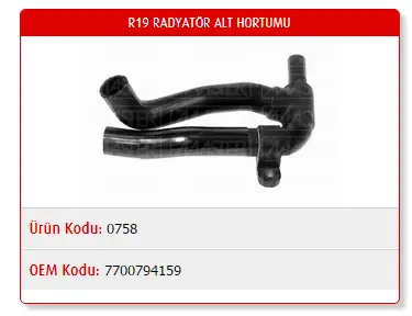 MASTER M0758 Radyatör Alt Hortumu 7700795305