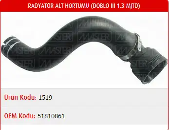 MASTER M1519 Radyatör Alt Hortumu 51810861