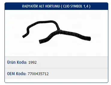 MASTER M1992 Radyatör Alt Hortumu 7700435712