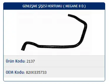 MASTER M2137 Yedek Su Deposu Hortumu 8200335733