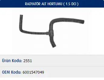 MASTER M2551 Radyatör Alt Hortumu 6001547049
