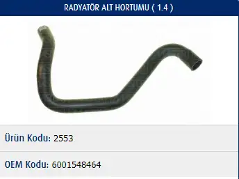 MASTER M2553 Radyatör Alt Hortumu 6001548464