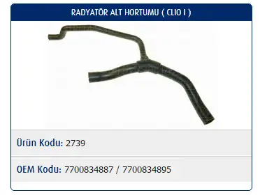 MASTER M2739 Radyatör Alt Hortumu 7700834887