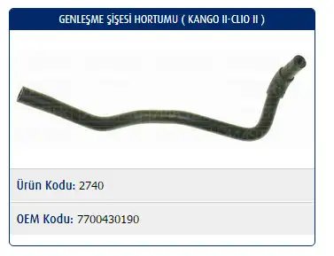 MASTER M2740 Yedek Su Deposu Hortumu 7700430190