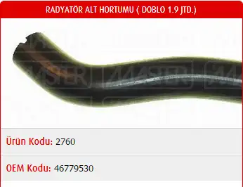 MASTER M2760 Radyatör Alt Hortumu 46779530