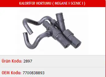 MASTER M2897 Kalorifer Hortumu 7700838893