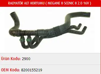 MASTER M2900 Radyatör Alt Hortumu 8200155219