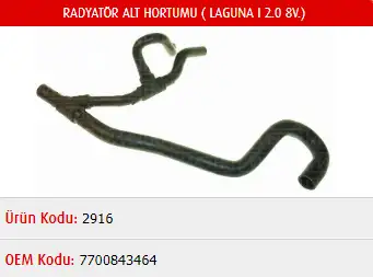 MASTER M2916 Radyatör Alt Hortumu 7700843464