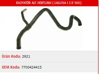 MASTER M2921 Radyatör Alt Hortumu 7700424415