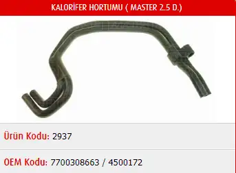 MASTER M2937 Kalorifer Hortumu 7700308663