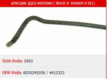 MASTER M2950 Yedek Su Deposu Hortumu 8200245056