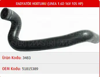 MASTER M3483 Radyatör Alt Hortumu 51815389