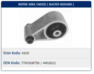 MASTER M4100 Motor Takozu (Arka) 7700308756