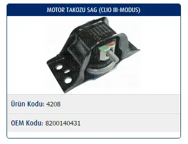 MASTER M4208 Motor Takozu (Sağ) 8200140431