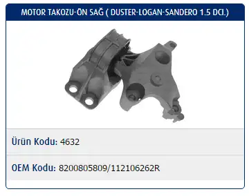 MASTER M4632 Motor Takozu (Sağ) 8200805809