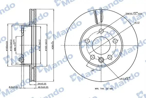 MANDO MBC035316 Ön Fren Diski 7D0615301A