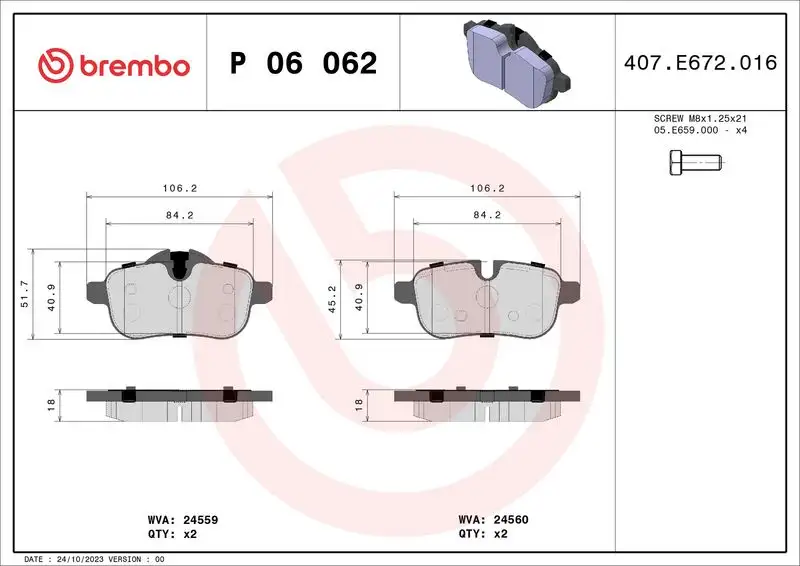 BREMBO P06062 Arka Fren Balatası 34216788275
