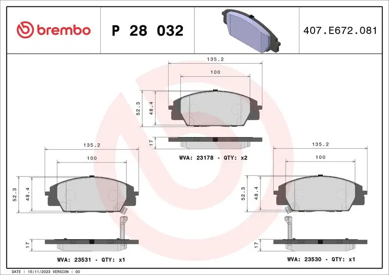 BREMBO P28032 Ön Fren Balatası