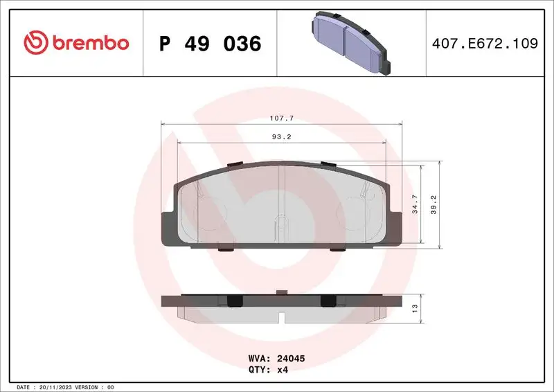 BREMBO P49036 Arka Fren Balatası