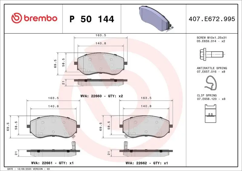 BREMBO P50144 Ön Fren Balatası D10605JU0A