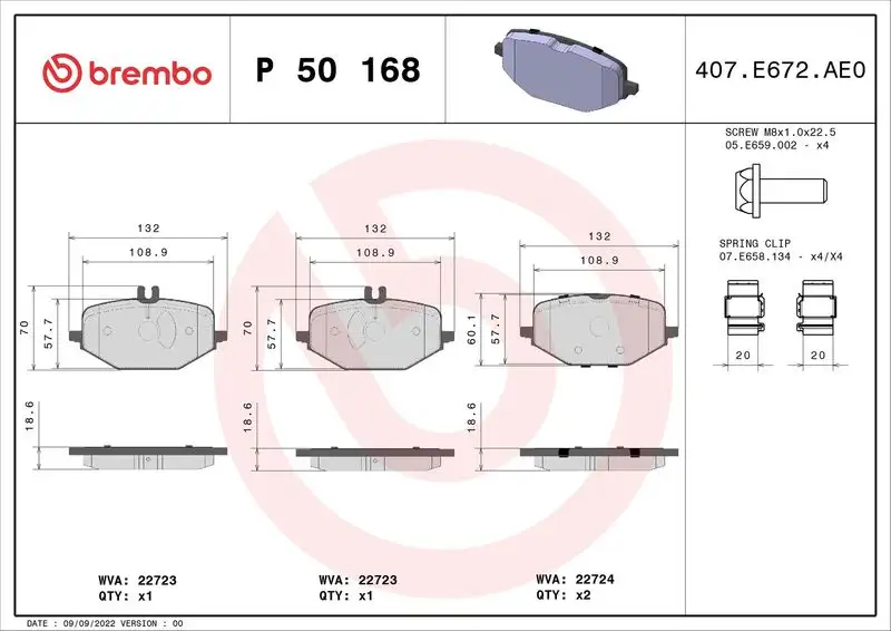 BREMBO P50168 Arka Fren Balatası A0004204002