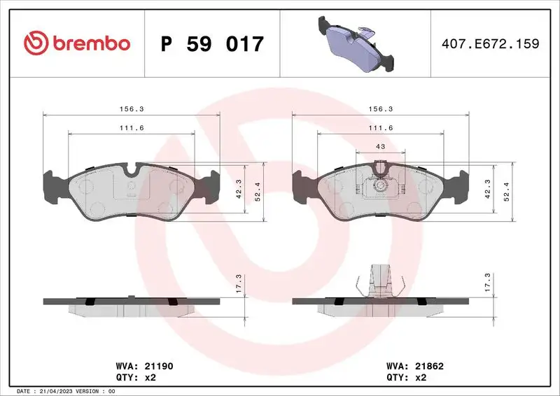 BREMBO P59017 Ön Fren Balatası