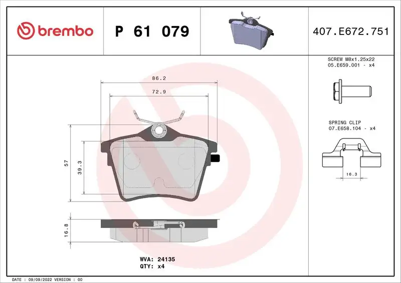 BREMBO P61079 Arka Fren Balatası