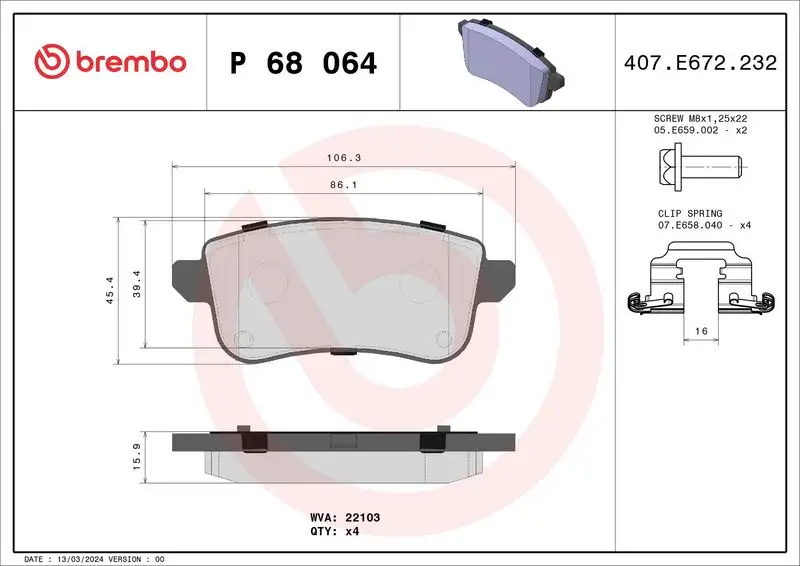 BREMBO P68064 Arka Fren Balatası