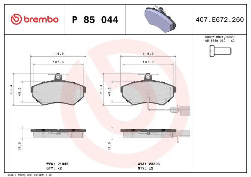 BREMBO P85044 Ön Fren Balatası