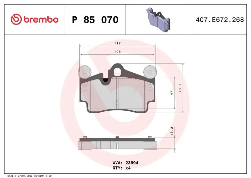 BREMBO P85070 Arka Fren Balatası