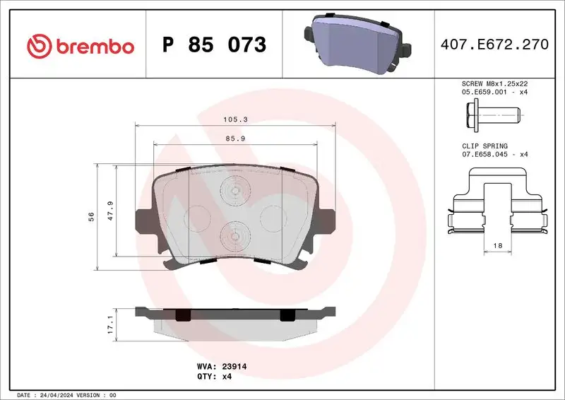 BREMBO P85073 Arka Fren Balatası