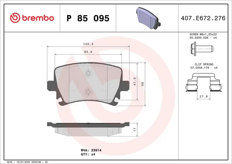 BREMBO P85095 Arka Fren Balatası