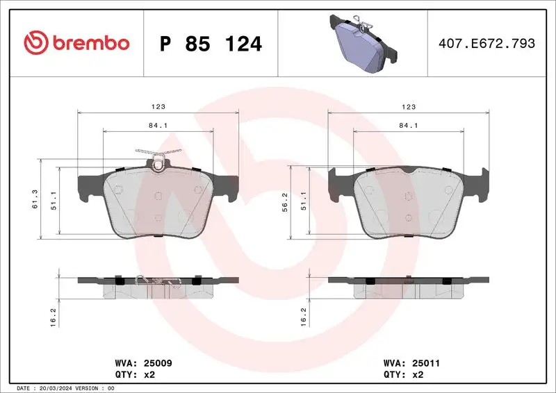 BREMBO P85124 Arka Fren Balatası