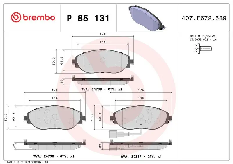 BREMBO P85131X Ön Fren Balatası