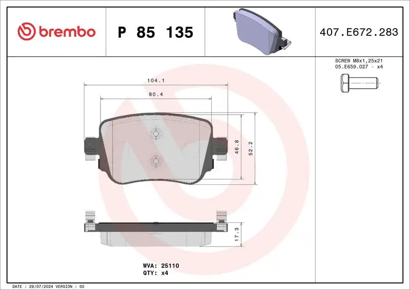 BREMBO P85135 Arka Fren Balatası