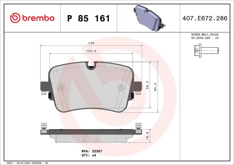 BREMBO P85161 Arka Fren Balatası